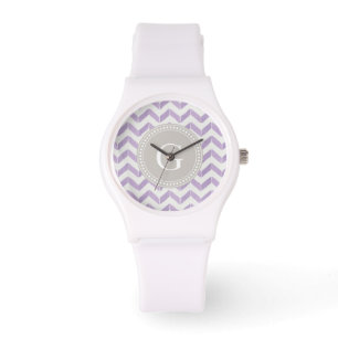 Montre Chic Pastel violet gris Chevron Custom Monogramme