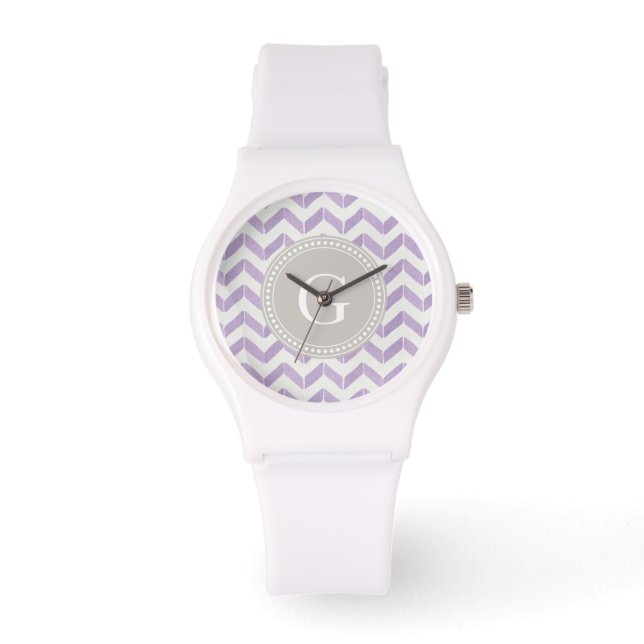Montre Chic Pastel violet gris Chevron Custom Monogramme (Recto)