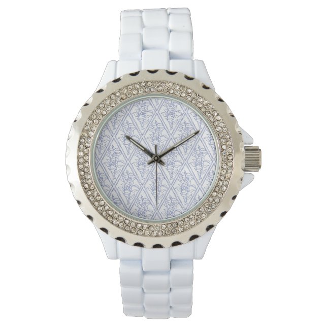 Montre Chic Périwinkle Bleu Blanc Floral Diamond Motif (devant)