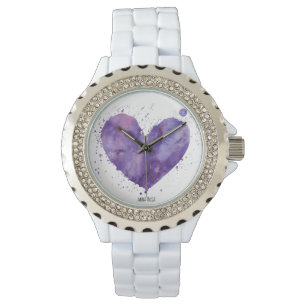 Montre *~* Chic Purple Aquarelle Splatter Girly Heart