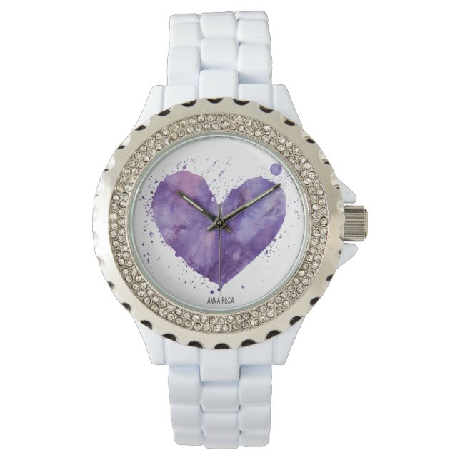 Montre *~* Chic Purple Aquarelle Splatter Girly Heart (devant)