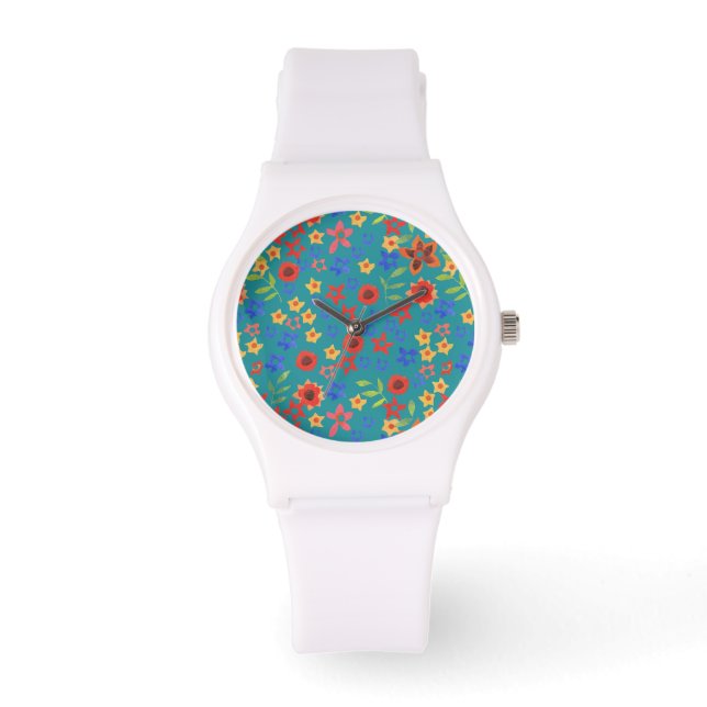 Montre Chic Retro Floral Impression sur Turquoise Wrist W (Recto)