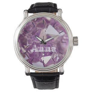 Montre Chic Rough Amethyst et nom personnel en Mauve