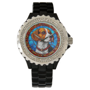 Montre Chien Beagle dans un Art de Verre Coloré Vibrant