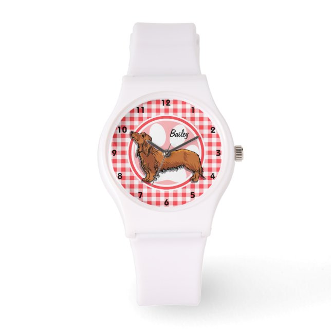 Montre Chien blanc; En vichy rouge et blanc (Recto)