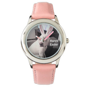 Montre Chien blanc mignon portant des oreilles de lapin d