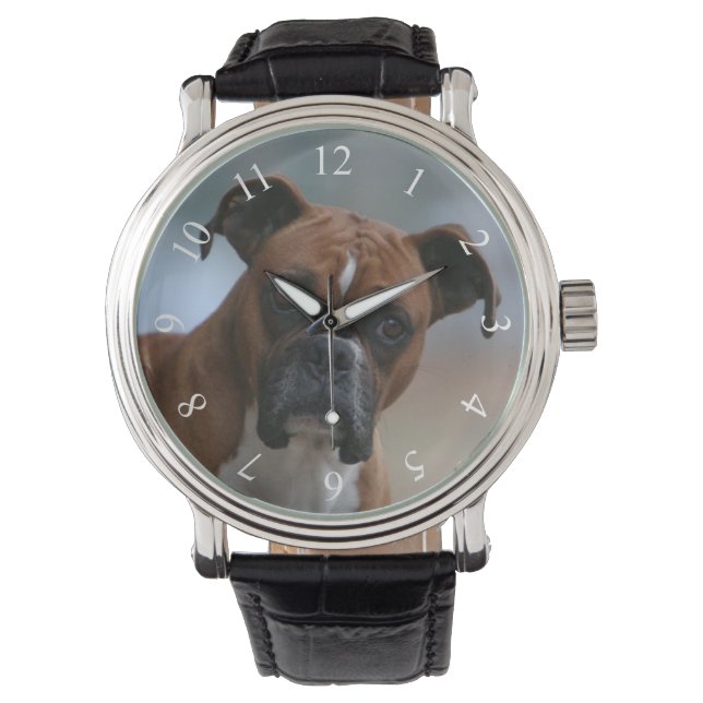 Montre Chien de boxe Vintage Leather Strap Watch (devant)