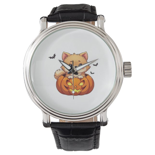 Montre Chien de Poméranie Happy Halloween citrouille Clas (devant)