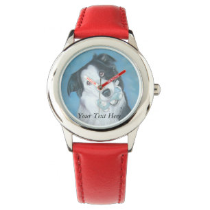 Montre chien mignon de border collie avec l'ours de