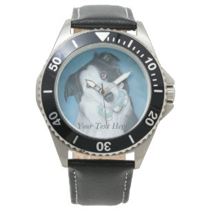 Montre chien mignon de border collie avec l'ours de
