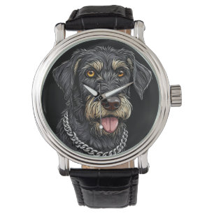 Montre Chien Noir Avec Collier À Chaîne