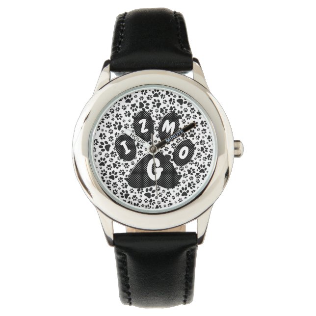 Montre Chien Paws noir et blanc Polka Dot Watch (devant)