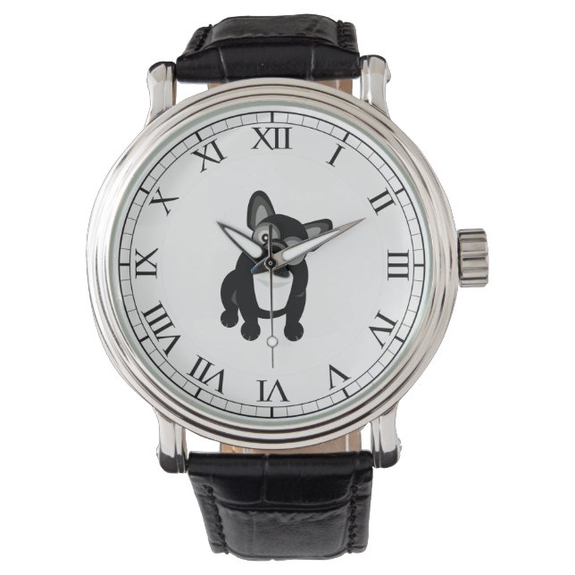Montre Chien-taureau français noir et blanc (devant)