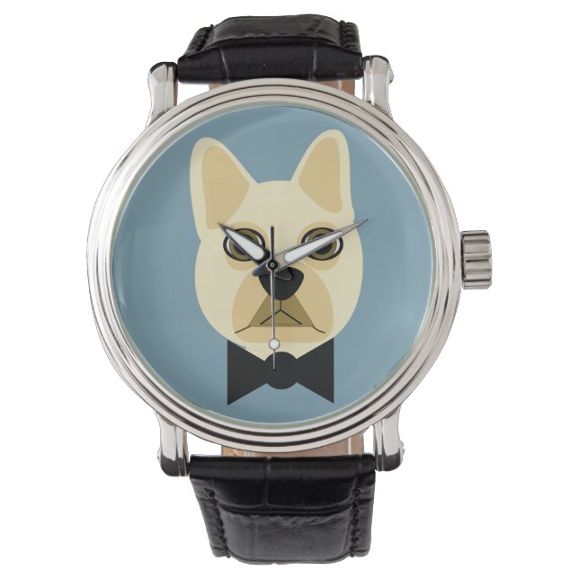 Montre Chien-taureaux français avec bleu-bowtie (devant)