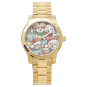 Montre Chiens mûrs d'aquarelle dans les pulls