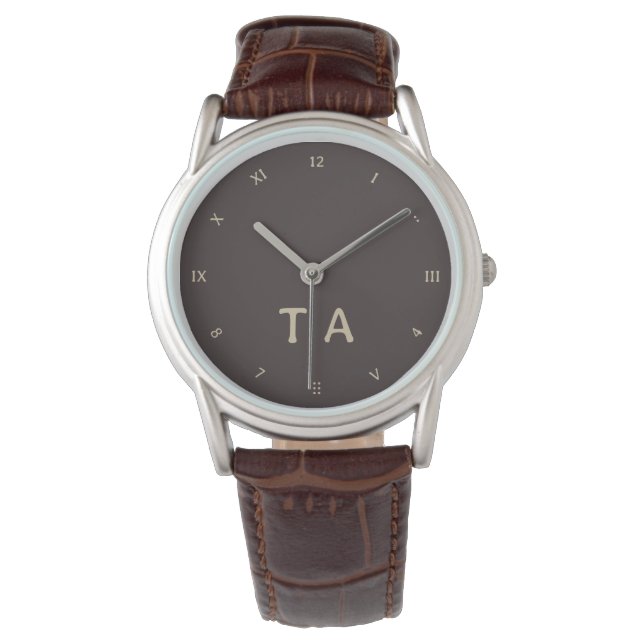 Montre Chiffres amusants, initiales ou nom marron café (devant)