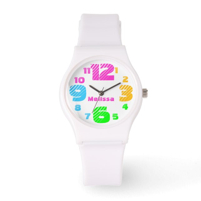 Montre Chiffres de Neon Chunky Femmes Veille blanche (Recto)