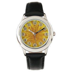 Montre Chiffres jaunes de noir de fleur de pissenlit sur