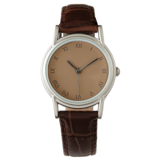 Montre Chiffres romains de script noir sur une eau Brown (devant)
