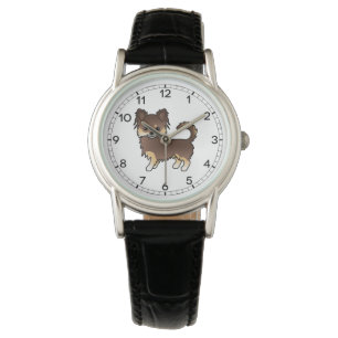 Montre Chihuahua à longs poils marron et fauve de dessin