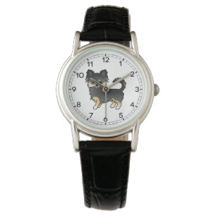 Montre Chihuahua à poil long noir et feu, joli chien de d