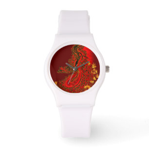 Montre Chine Dragon rouge et or design