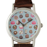 Montre Chocolat confiserie<br><div class="desc">Délicieux chocolat et confiserie motif sur un arrière - plan bleu oeuf de canard, plein de douceurs et de tentations ! Celui-ci n'a cependant aucune calories.</div>