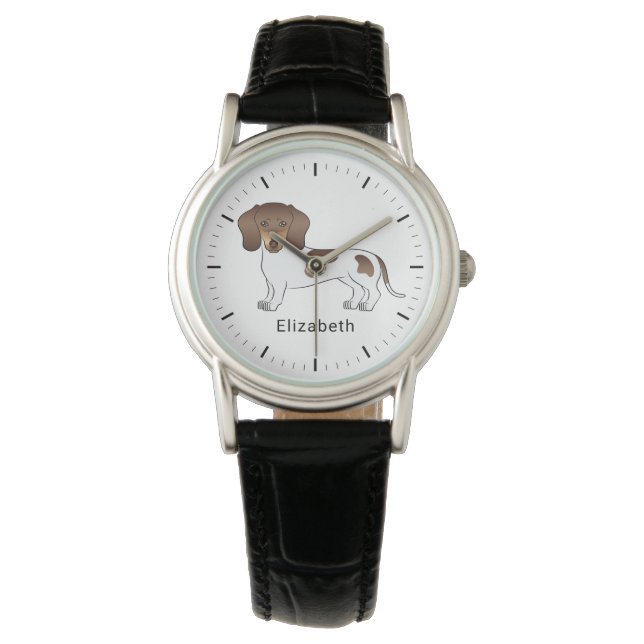 Montre Chocolat & Tan Pied Cheveux Courte Dachshund & Nom (devant)