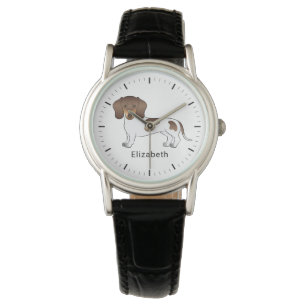 Montre Chocolat & Tan Pied Poil Court Teckel & Nom