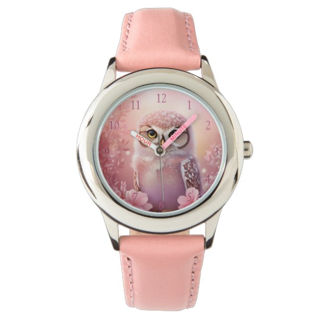 Montre Chouette à terrière rose (devant)