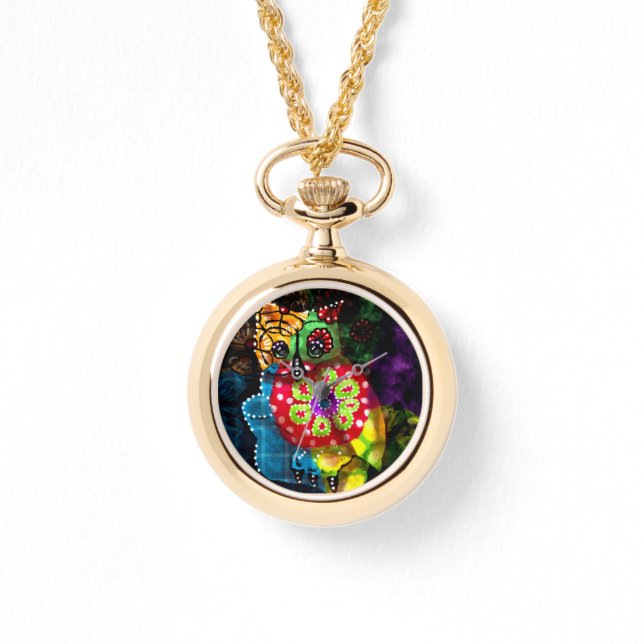 Montre Chouette blanche Talavera Style Vert Rouge Bleu Fl (Recto)