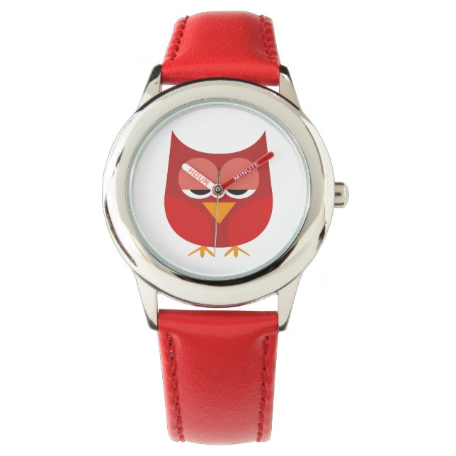 Montre Chouette Cartoon Rouge Et Jaune (devant)