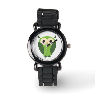 Montre Chouette Cartoon Vert Et Beige