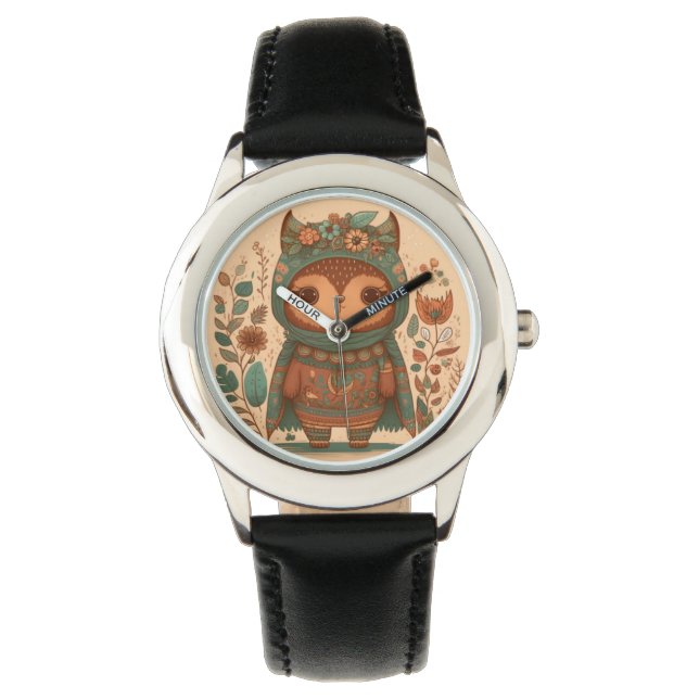 Montre Chouette florale de mûre boho (devant)
