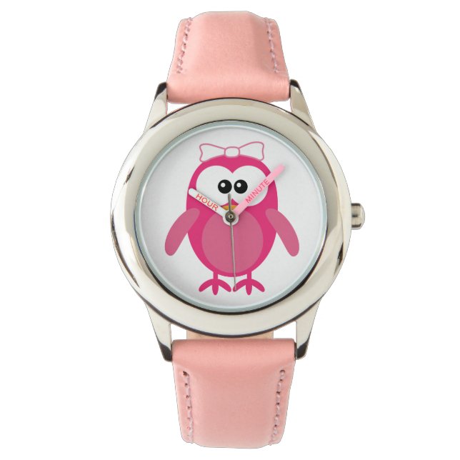 Montre Chouette vectorielle rose mignonne avec ruban (devant)