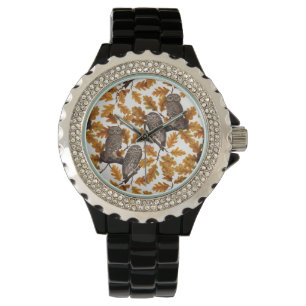Montre Chouettes d'automne sur coton blanc