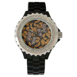 Montre Chouettes d'automne sur noir