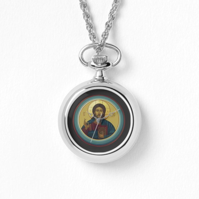 Montre Christ Pantocrator byzantin Mosaïque d'art ronde (Recto)