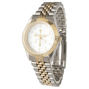 Montre Christian Simple Gold Cross sur White Monogramme