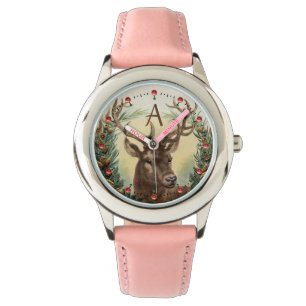 MONTRE CHRISTMAS DEER, PINE CONES COURONNE, GÈMES ROSES M