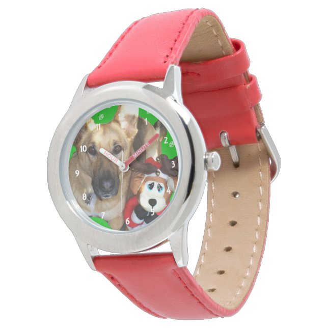 Montre Christmas German Shepherd & Toy Reindeer (Incliné)