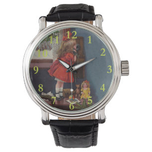 Montre Christmas Little Girl Téléphone Antique