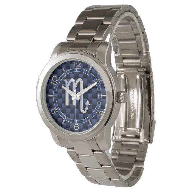 Montre Chrome Scorpio Zodiac Sign on Blue Carbon Dial (Incliné)