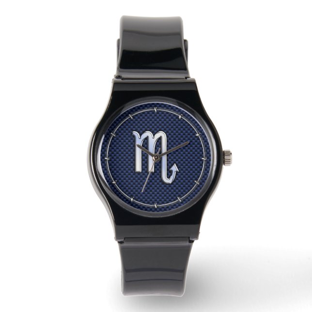 Montre Chrome Scorpio Zodiac Sign on Blue Carbon Fibre (Recto)