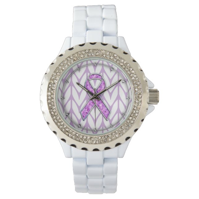 Montre Chrome style Crystal Pink Ribbon Awareness Knit (devant)