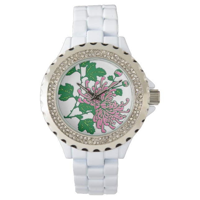 Montre Chrysanthèmes d'araignée chinois - rose doux (devant)
