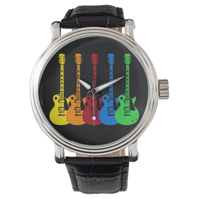 Montre Cinq guitares électriques colorées (devant)