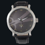 Montre Ciseaux de charbon et monogramme<br><div class="desc">Cette montre présente votre monogramme et une paire de ciseaux contre un arrière - plan gris foncé,  avec des chiffres romains de couleur or. Il est parfait pour un coiffeur,  coiffeur,  tailleur,  etc.</div>