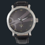 Montre Ciseaux de charbon et monogramme<br><div class="desc">Cette montre présente votre monogramme et une paire de ciseaux contre un arrière - plan gris foncé,  avec des chiffres romains de couleur or. Il est parfait pour un coiffeur,  coiffeur,  tailleur,  etc.</div>