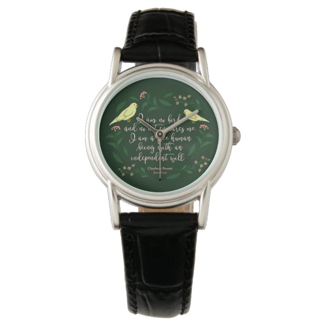 Montre Citation d'Oiseau Floral Vert Charlotte Bronte Jan (devant)